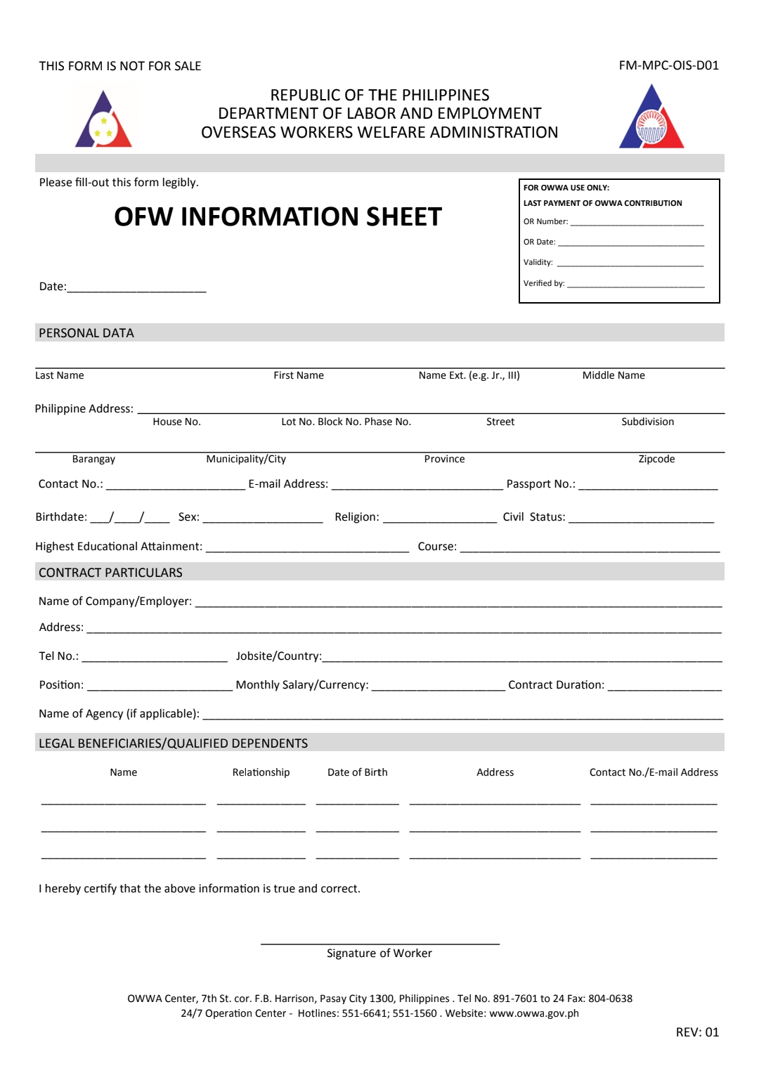ofw information sheet -diarynigracia