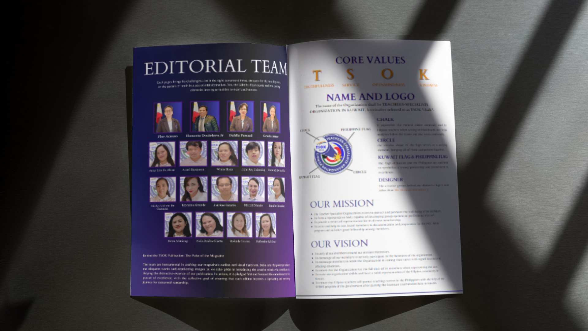 TSOK Magazine Preview of the Editorial Team and the Mision, Vision, and Values of TSOK.