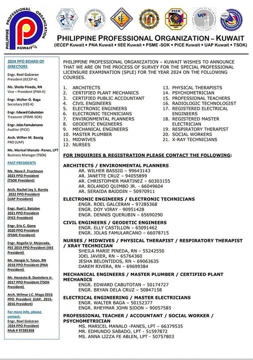 Philippine Professional Organization - Kuwait SPLE 2024 Announcement