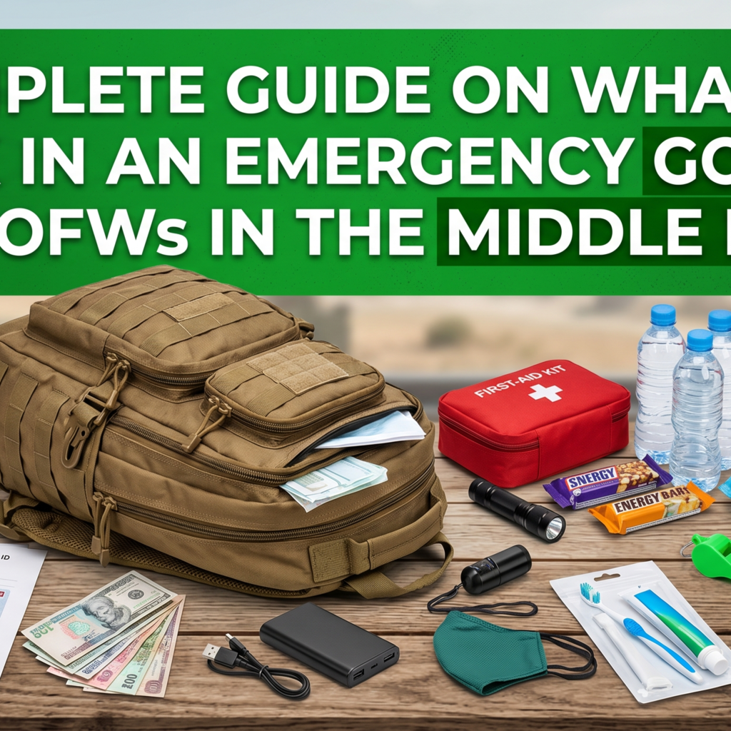 ofw-emergency-go-bag-checklist Emergency go-bag essentials for OFW workers including documents, water, food, and first aid kit
