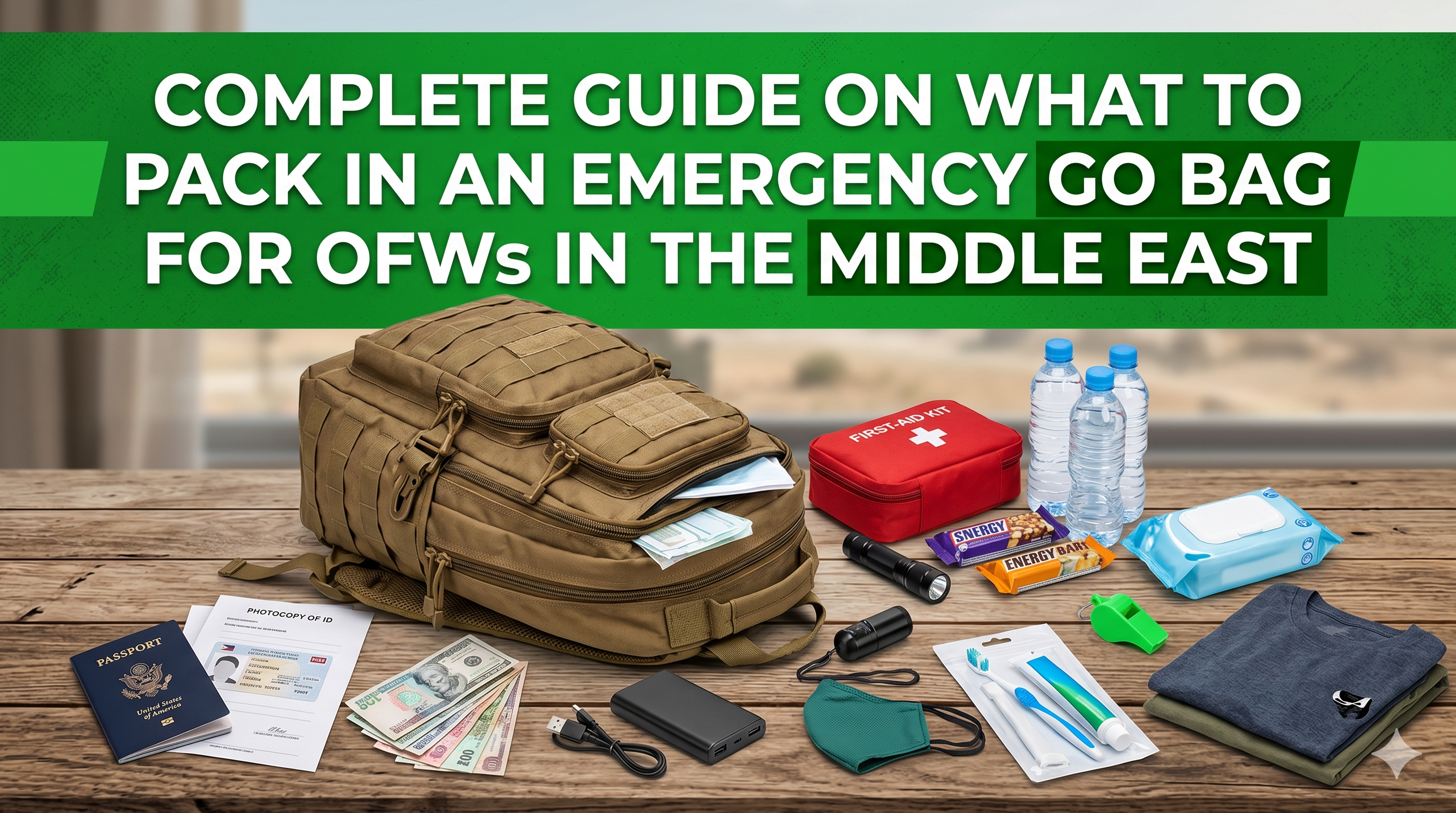 ofw-emergency-go-bag-checklist Emergency go-bag essentials for OFW workers including documents, water, food, and first aid kit